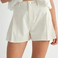 Breezy Pleated High-Waist Twill Beach Shorts in Ecru women outfit ideas