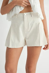 Breezy Pleated High-Waist Twill Beach Shorts in Ecru women outfit ideas