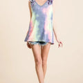 Breezy Ruffle Tie-Dye V-Neck Beach Top women outfit ideas