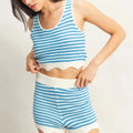 Breezy Striped Beach Tank and Shorts Set - Blue/Cream women outfit ideas