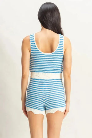 Breezy Striped Beach Tank and Shorts Set - Blue/Cream women outfit ideas