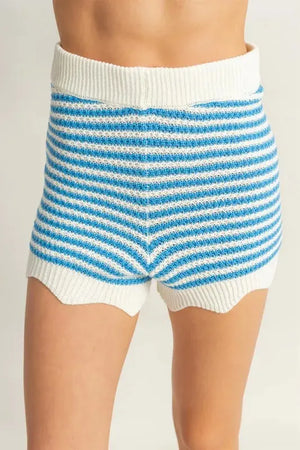 Breezy Striped Beach Tank and Shorts Set - Blue/Cream women outfit ideas