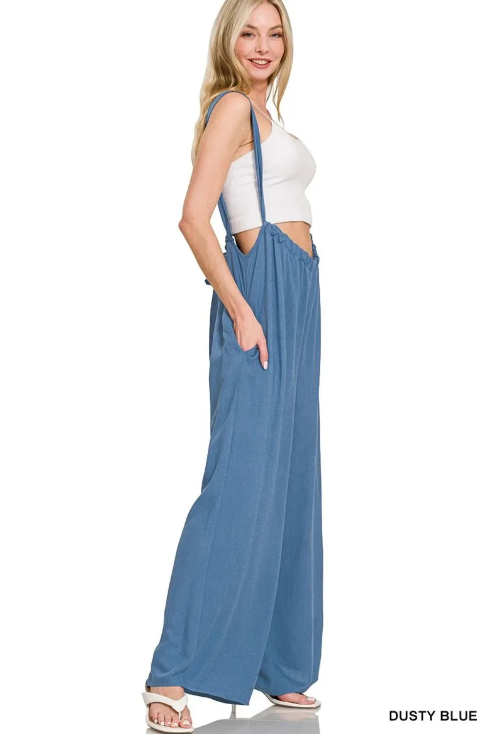 Breezy Tie-Back Beach Jumpsuit in Dusty Blue women outfit ideas