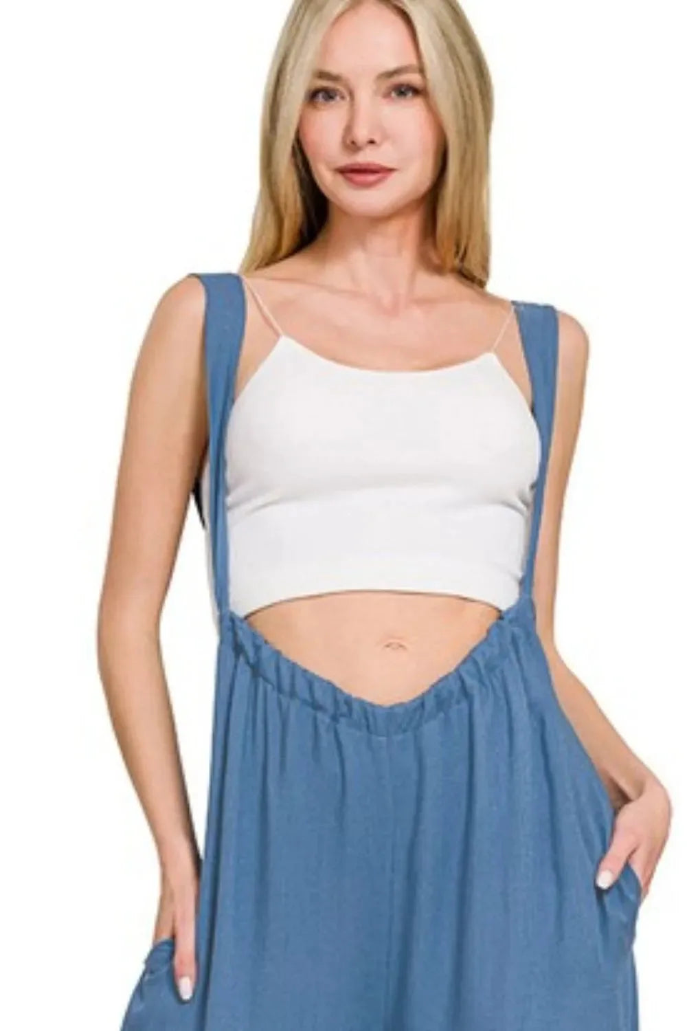 Breezy Tie-Back Beach Jumpsuit in Dusty Blue women outfit ideas