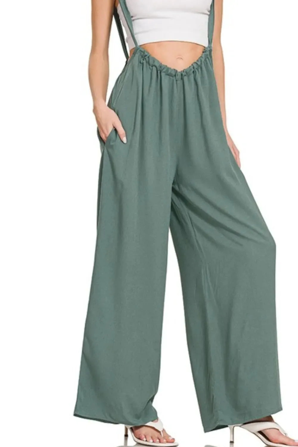 Breezy Tie-Back Suspender Beach Jumpsuit in Ash Jade women outfit ideas