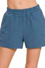 Coastal Cotton Slub Beach Shorts in Dusty Blue women outfit ideas