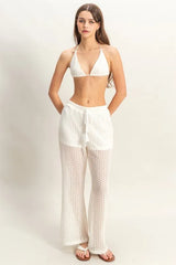 Coastal Crochet Beach Pants & Bralette Set in Cream
