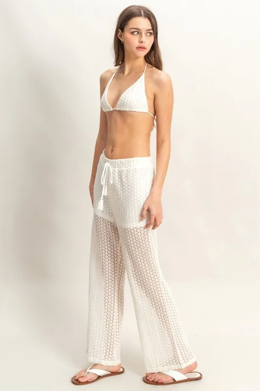 Coastal Crochet Beach Pants & Bralette Set in Cream