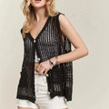 Coastal Crochet Button-Front Beach Vest women outfit ideas