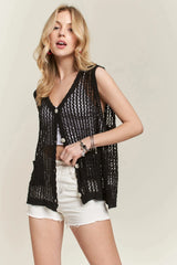 Coastal Crochet Button-Front Beach Vest women outfit ideas