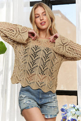 Coastal Crochet Long Sleeve Beach Top women outfit ideas