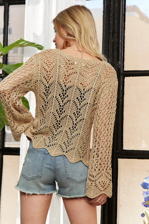 Coastal Crochet Long Sleeve Beach Top women outfit ideas