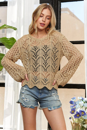 Coastal Crochet Long Sleeve Beach Top women outfit ideas