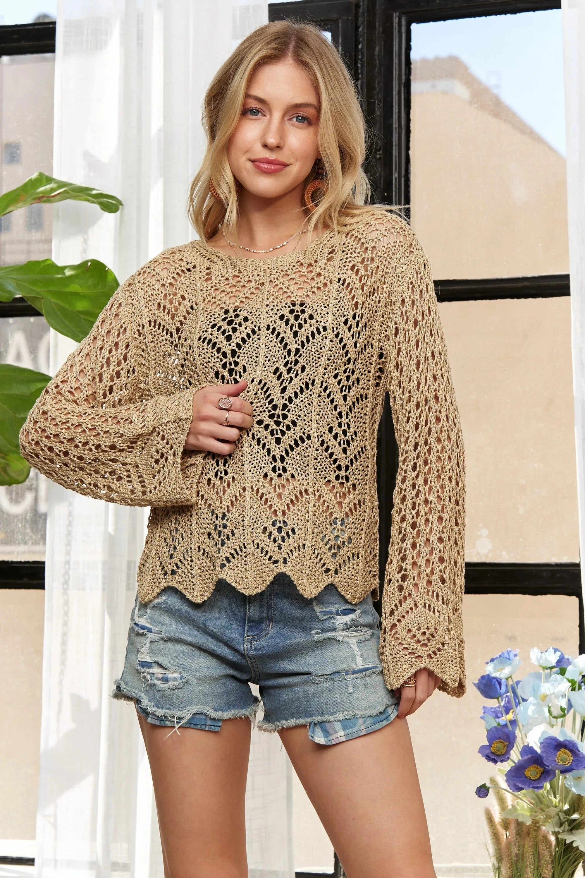 Coastal Crochet Long Sleeve Beach Top women outfit ideas