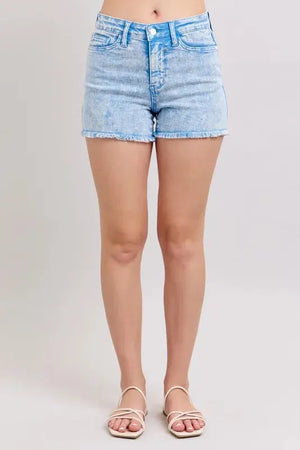 Coastal Cyan Mid-Rise Denim Beach Shorts women outfit ideas