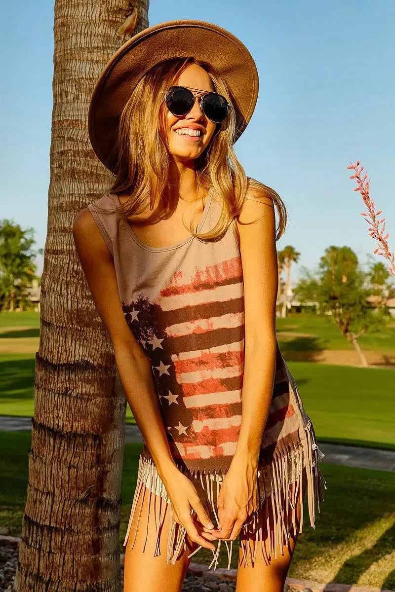 Coastal Flag Graphic Beach Tank in Terracotta women outfit ideas