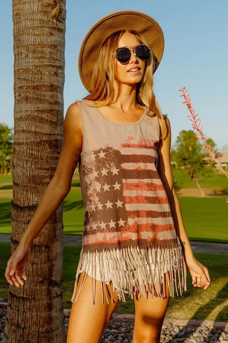 Coastal Flag Graphic Beach Tank in Terracotta women outfit ideas