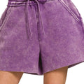 Coastal Fleece Acid Wash Beach Shorts in Violet women outfit ideas