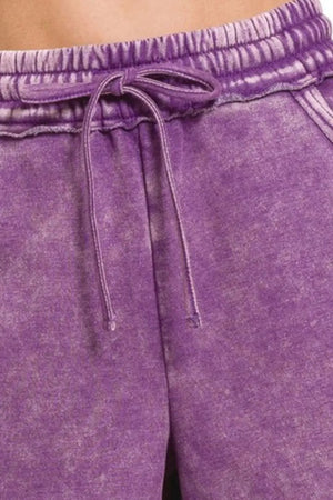 Coastal Fleece Acid Wash Beach Shorts in Violet women outfit ideas