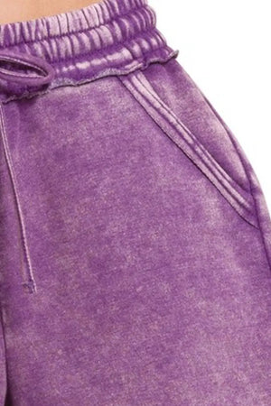 Coastal Fleece Acid Wash Beach Shorts in Violet women outfit ideas