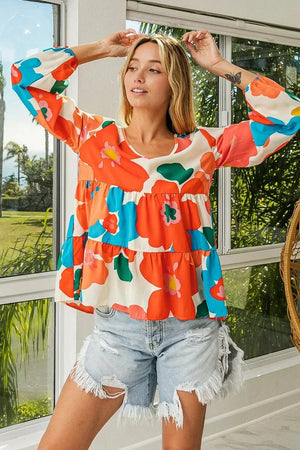 Coastal Garden Tiered V-Neck Beach Top women outfit ideas