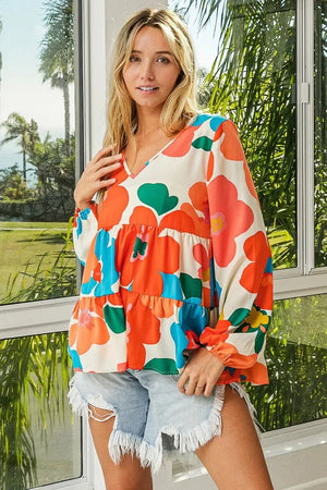 Coastal Garden Tiered V-Neck Beach Top women outfit ideas