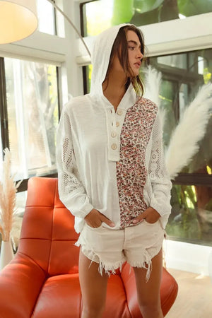 Coastal Lace Jersey Beach Hoodie Top in Ivory women outfit ideas