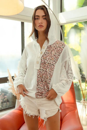 Coastal Lace Jersey Beach Hoodie Top in Ivory women outfit ideas