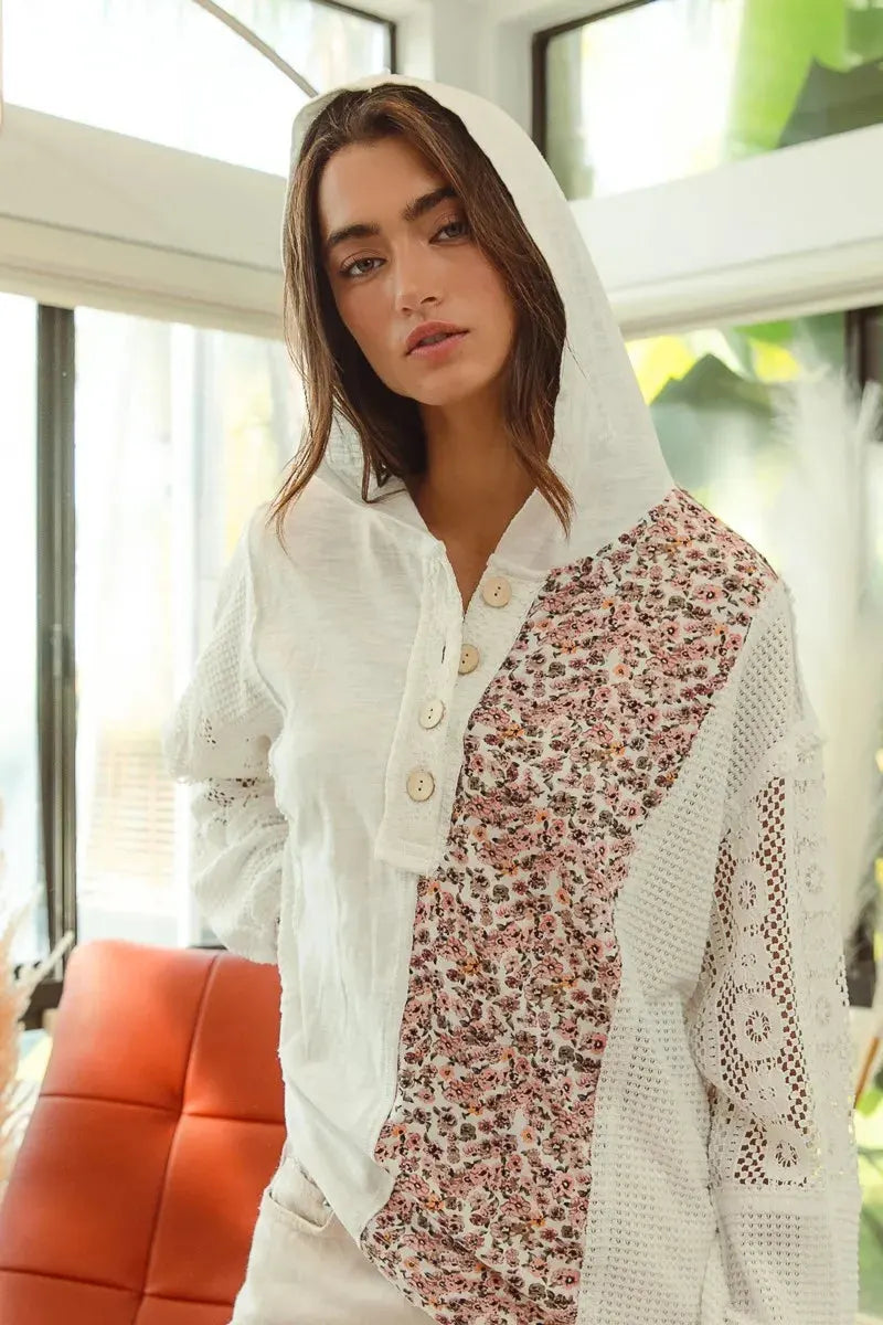 Coastal Lace Jersey Beach Hoodie Top in Ivory women outfit ideas