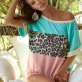 Coastal Leopard Color Block Beach Top in Mint and Rose women outfit ideas