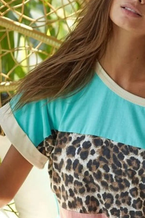 Coastal Leopard Color Block Beach Top in Mint and Rose women outfit ideas