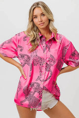 Coastal Leopard Print Silky Beach Shirt in Fuchsia women outfit ideas