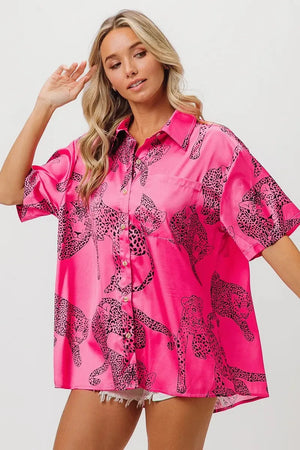 Coastal Leopard Print Silky Beach Shirt in Fuchsia women outfit ideas