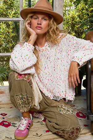 Coastal Popcorn Beach Sweater with Fringed Hem women outfit ideas