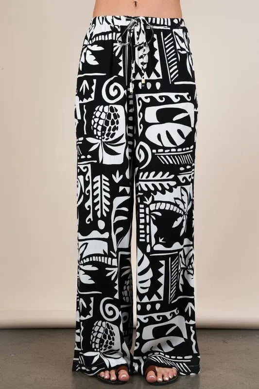 Coastal Print Wide Leg Cotton Beach Pants women outfit ideas