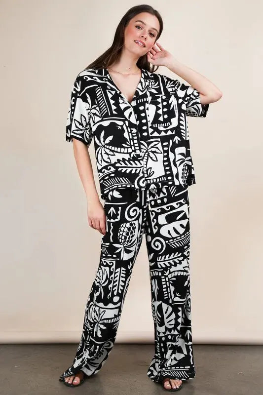 Coastal Print Wide Leg Cotton Beach Pants women outfit ideas