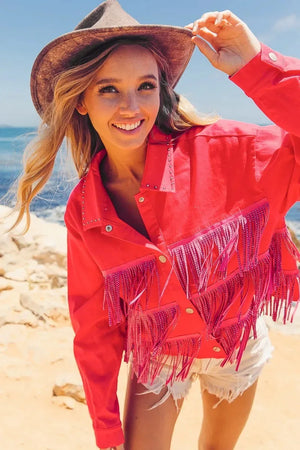 Coastal Starlet Rhinestone Fringe Beach Jacket women outfit ideas