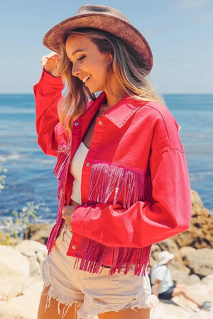 Coastal Starlet Rhinestone Fringe Beach Jacket women outfit ideas