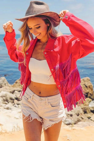 Coastal Starlet Rhinestone Fringe Beach Jacket women outfit ideas
