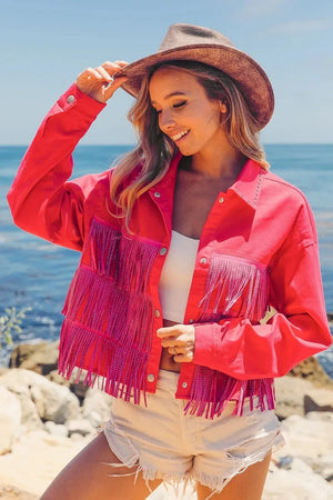 Coastal Starlet Rhinestone Fringe Beach Jacket women outfit ideas