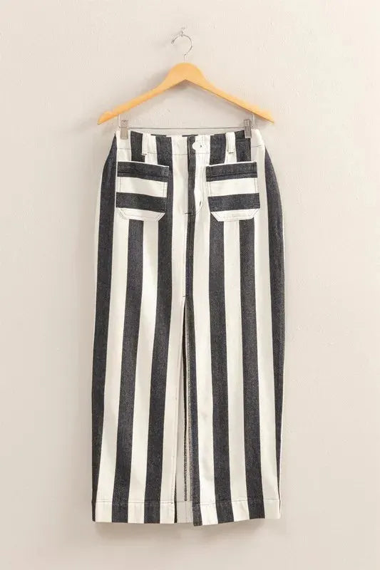 Coastal Striped Cotton Beach Maxi Skirt women outfit ideas