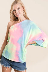 Coastal Tie Dye One-Shoulder French Terry Beach Top