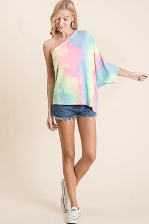 Coastal Tie Dye One-Shoulder French Terry Beach Top