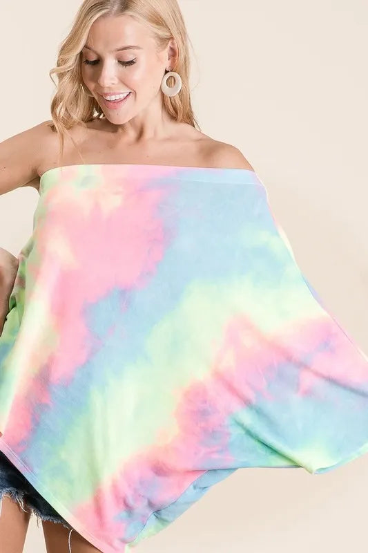 Coastal Tie Dye One-Shoulder French Terry Beach Top