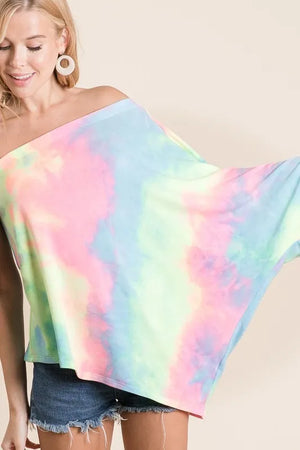 Coastal Tie Dye One-Shoulder French Terry Beach Top