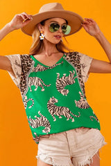 Coastal Tiger Aztec Trim Beach Tee in Green women outfit ideas