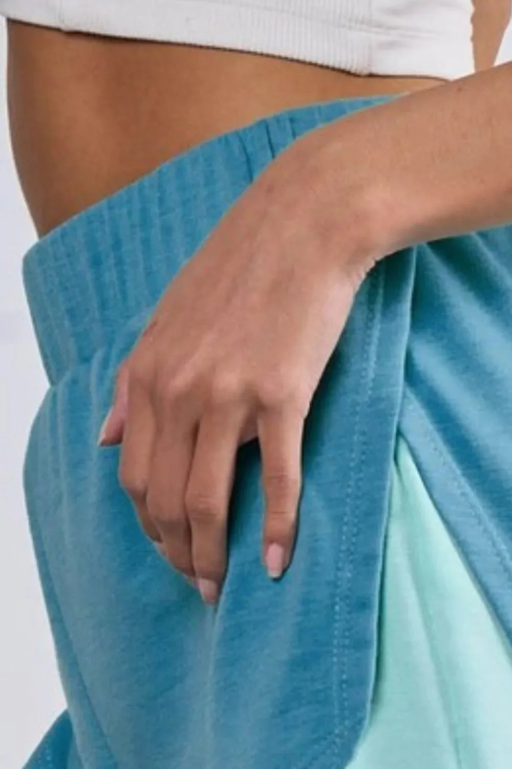 Color Block French Terry Beach Shorts in Deep Blue women outfit ideas