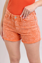 Coral Acid Wash Mid-Rise Beach Shorts women outfit ideas