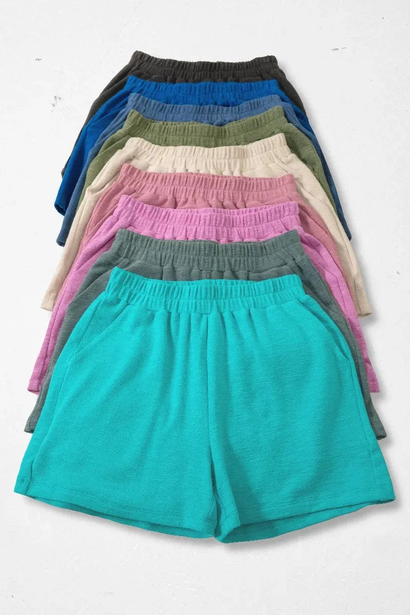 Cotton Slub Drawstring Beach Shorts in Light Navy women outfit ideas