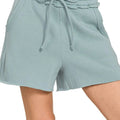 Cozy Fleece Beach Shorts with Drawstring in Blue Grey women outfit ideas